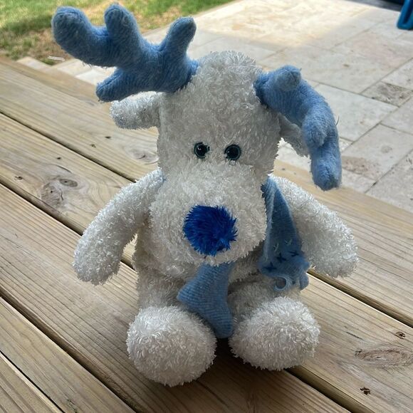 Walmart White Reindeer Blue Scarf Christmas Plush Stuffed Animal - Picture 1 of 8